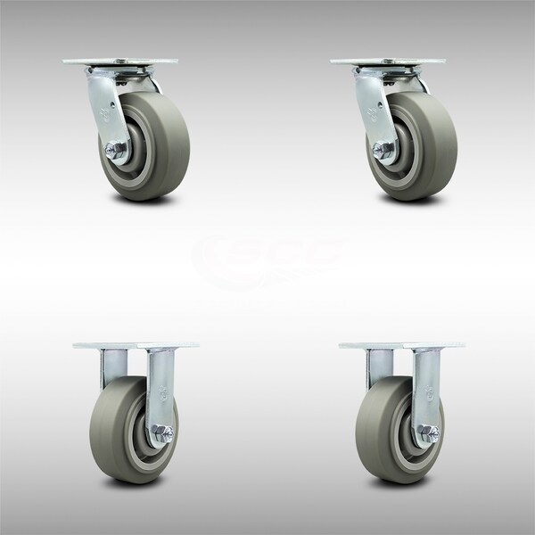 5 Inch SS Thermoplastic Rubber Caster Set with Ball Bearing 2 Swivel 2 Rigid SCC